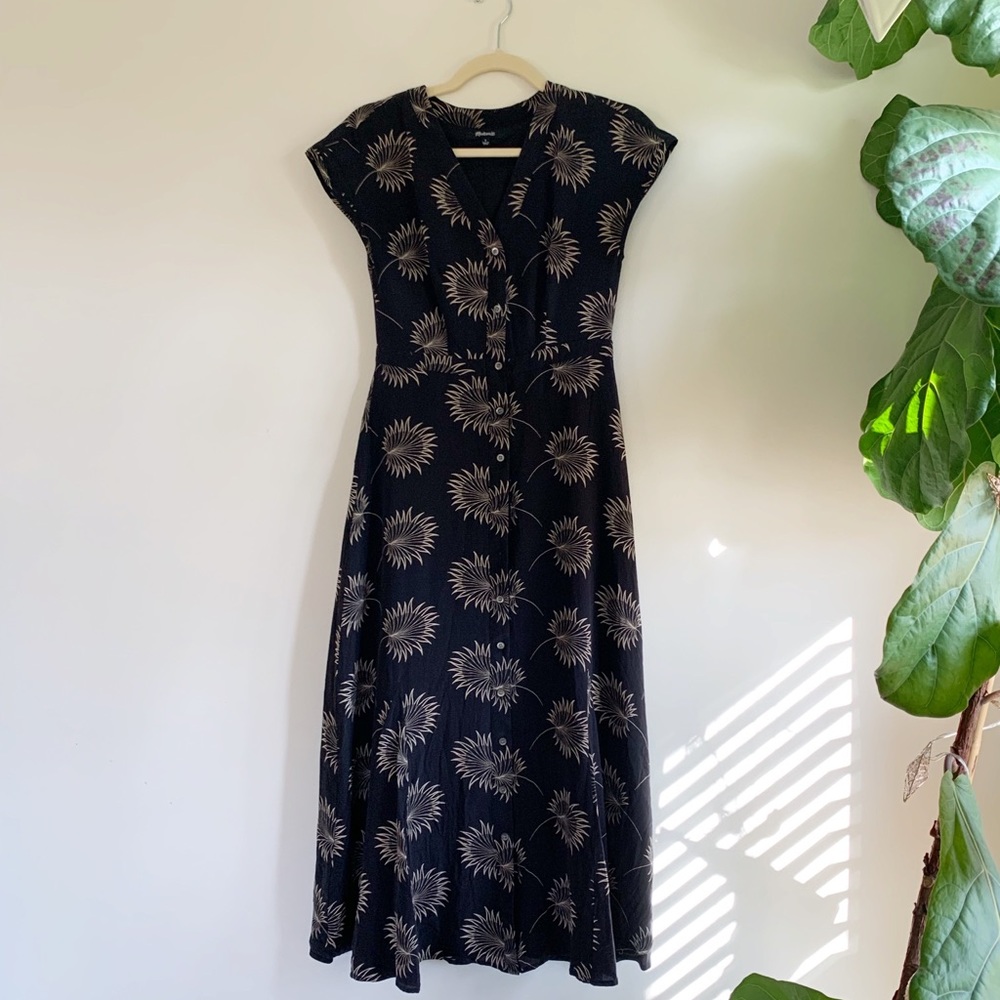 Madewell Black Maxi Dress with Cream Sunburst Print